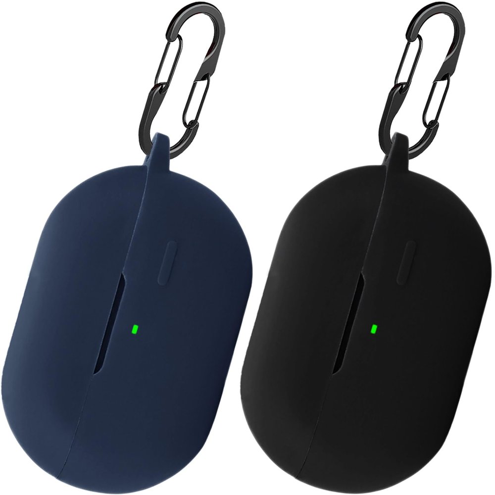 [2 Pack] easyBee Case Compatible with SoundPEATS PearlClip Pro Open-Ear Bluetooth Headphone Charging Cover with 2 Keychain, Soft Liquid Silicone Ultra Thin Shockproof Protective Kit - Black and Blue