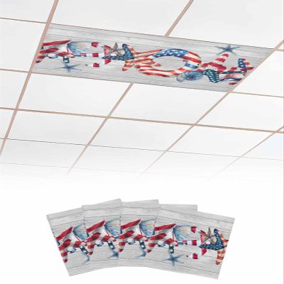 4th of July Fluorescent Lights Covers for Ceiling Lights USA Starfish Magnetic Light Filters 4 Pack 4x2 ft Shell Conch Wood Grain Ceiling Cover for Classroom Office School Home Drop Decor