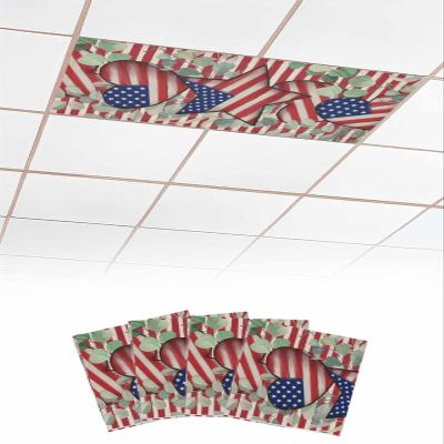 4th of July Fluorescent Lights Covers for Ceiling Lights Patriotic Stars Red Stripes Magnetic Light Filters 4 Pack 4x2 ft Eucalyptus Leaf Ceiling Cover for Classroom Office School Home Drop Decor