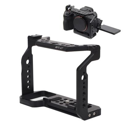 Camera Cage for A7, Protective Frame, Accurate Cutouts, Slide Quick Release, Compatible with Most Handles, Aviation Aluminum, Cold Shoe Mount