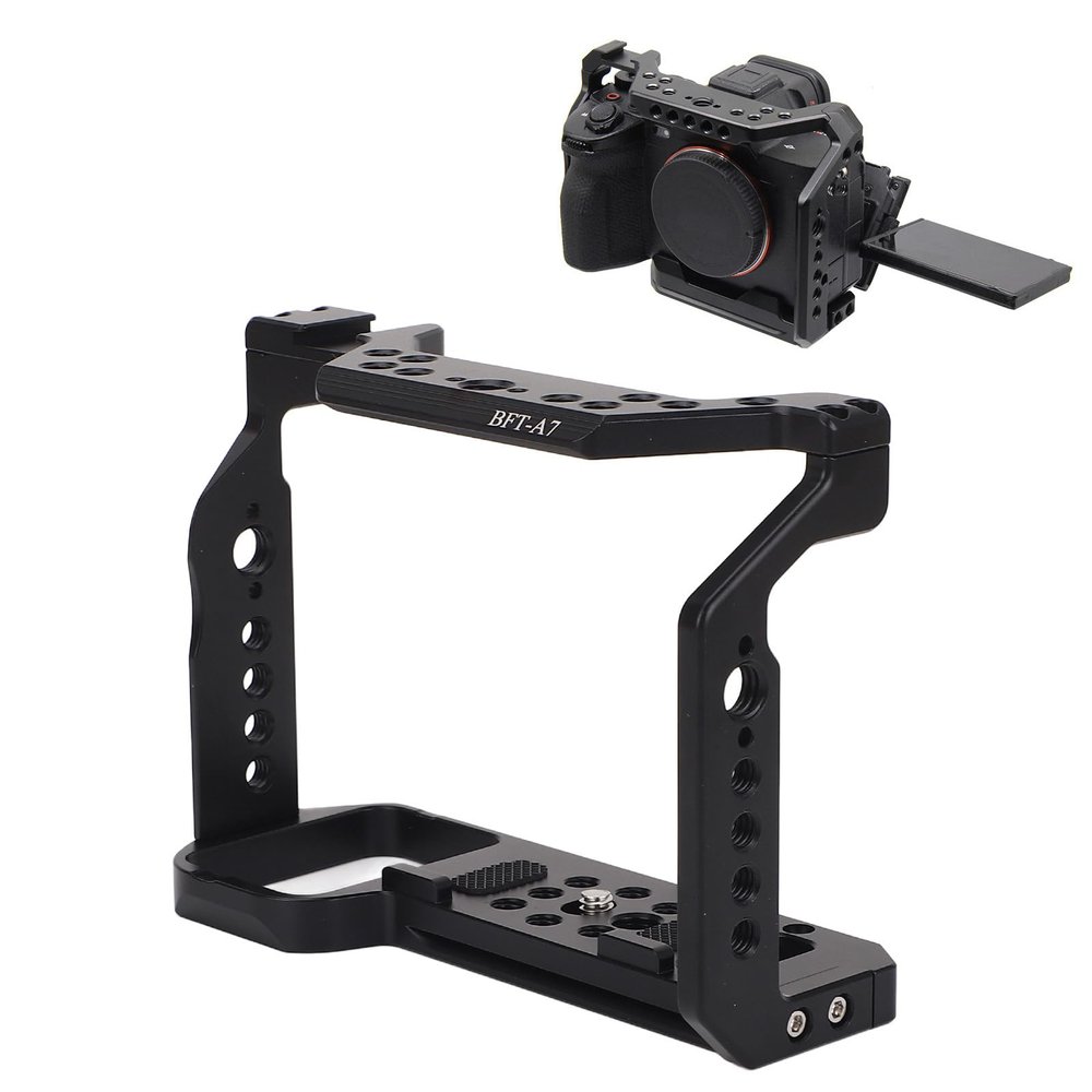 Camera Cage for A7, Protective Frame, Accurate Cutouts, Slide Quick Release, Compatible with Most Handles, Aviation Aluminum, Cold Shoe Mount