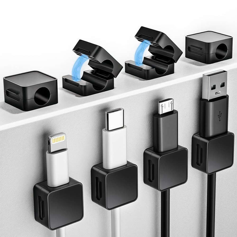 8 Pack Magnetic Cord Organizer Holder, Adjustable Cable Clips, Strong Adhesive Desk Cable Management Clips for Nightstand, Office, Car, Easy Open Design for Tidy Wire Organization
