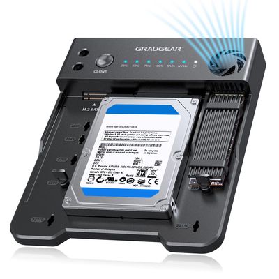 GRAUGEAR SATA SSD/HDD to M.2 NVMe Docking Station, USB-C 10Gbps Clone Station for M.2 NVMe SSD to SATA 2.5/3.5 SSD & HDD Converter, Offline Cloning, Tool-Free, Built-in Cooling Fan