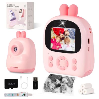 Instant Print Camera for Kids, 1080P HD Selfie Digital Video Cameras Toddler 3 Print Paper & 32G Card, Christams Birthday Gifts for Girls Boys Age 3-12(Pink)