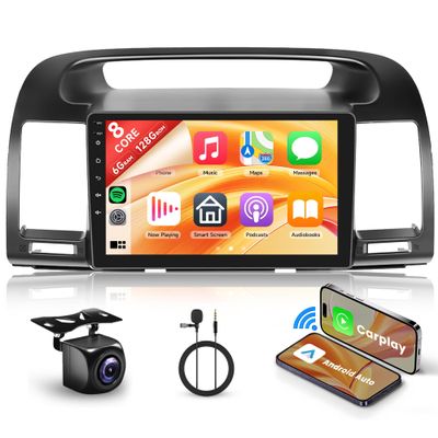 8 Core 6+128G Android Car Radio Stereo for Toyota Camry 2000-2006 with Wireless Carplay Android Auto, 9'' Touch Screen Head Unit with Bluetooth GPS Mirror Link WiFi FM/RDS DSP Backup Camera SWC