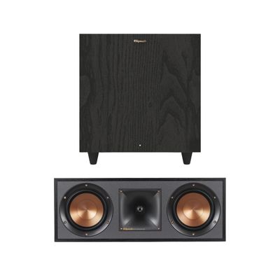 Klipsch Home Theater Bundle: R-52C Center Channel Speaker and R-80SWi Wireless Subwoofer - Powerful Audio Combo for Immersive Sound