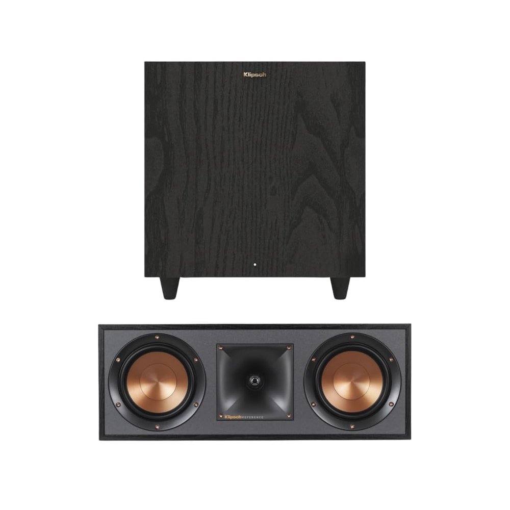 Klipsch Home Theater Bundle: R-52C Center Channel Speaker and R-80SWi Wireless Subwoofer - Powerful Audio Combo for Immersive Sound