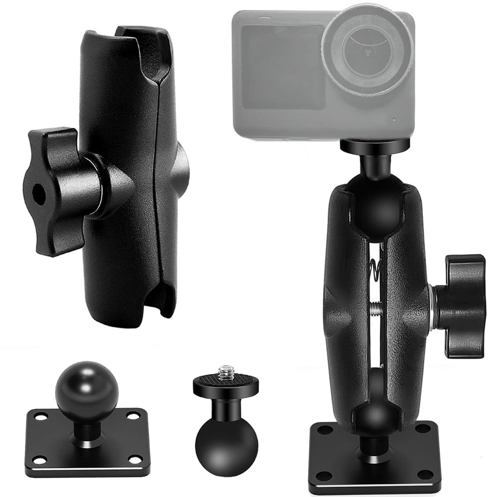 Aluminum Alloy Double Socket Arm 3.7" Compatible with RAM Mounts B Size 1" Ball Adapetr Componentswith Phone Mount for Navigator/Action Camera