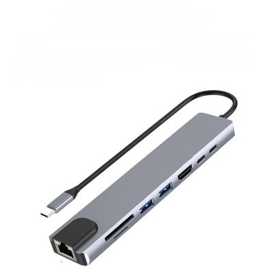 BOXUWFO HONGP 100M/1000Mbps Ethernet to USB C Adapter Docking Station USB TY>pe C to HDMI HUB 4K 30HZ(S81-100M 8-in-1)