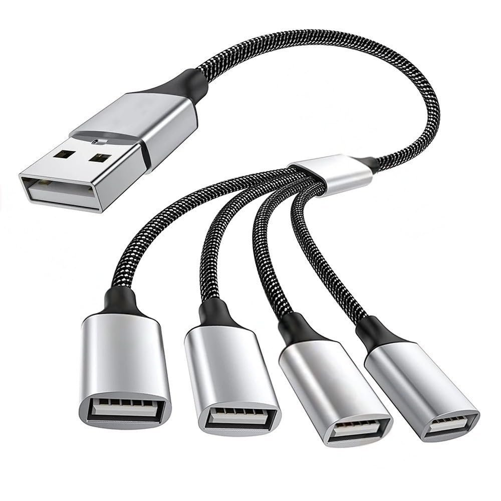 BOXUWFO HONGP USB Hub 2.0 USB Splitter 4 Port Power Adapter Cable Multiple Expander Dual USB Keyboard Printer(A to 4 USB 0.25m)