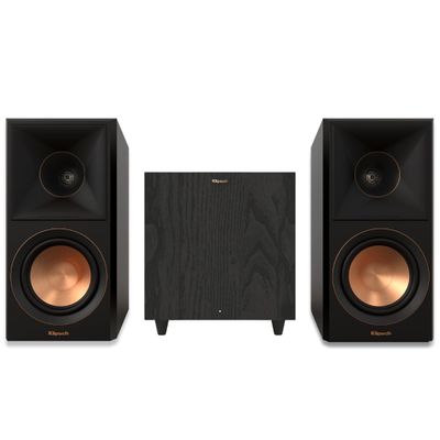 Klipsch Bundle: RP-600M II Ebony Bookshelf Speakers with R-80SWi Wireless Subwoofer - Premium Sound with Deep Bass