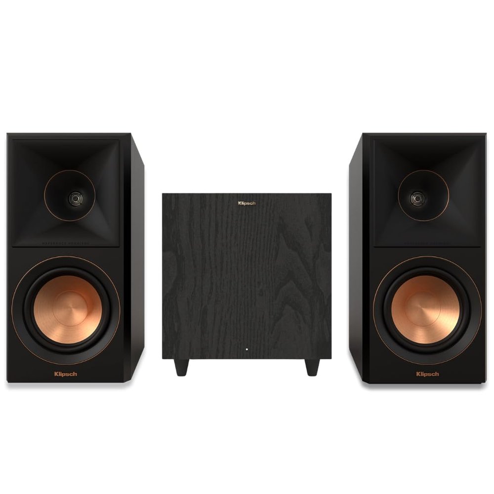 Klipsch Bundle: RP-600M II Ebony Bookshelf Speakers with R-80SWi Wireless Subwoofer - Premium Sound with Deep Bass