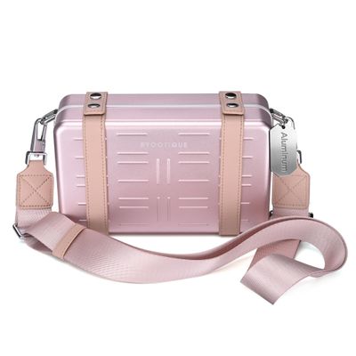 BYOOTIQUE Aluminum Mini Crossbody Bag Hard Shell Travel Handbag with Adjustable Strap for Concerts Festival Traveling,Pink