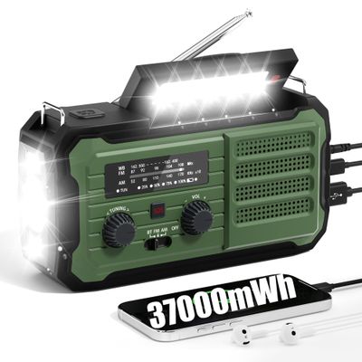 Emergency Radio Hand Crank Solar, 10000mAh/37000mWh Emergency Weather Radio