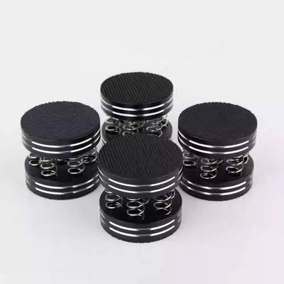 Audio Speaker Isolation Pads Subwoofer Stand Spikes Turntable IsolationPlatform Feet for Record Players/Amplifier/Recorder (Solid Aluminum Alloy+Rubber Mat Cone Base Pads, 44.5x38mm,4-Pack) (Black)