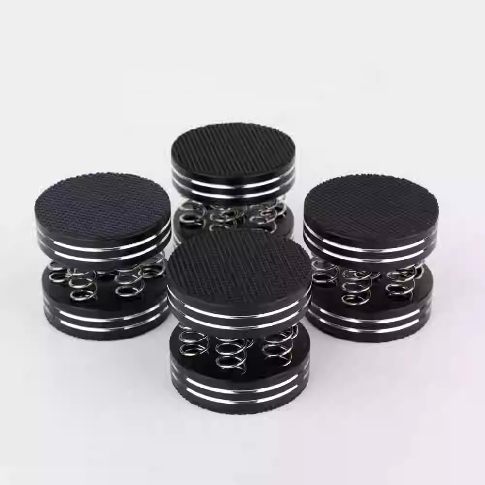 Audio Speaker Isolation Pads Subwoofer Stand Spikes Turntable IsolationPlatform Feet for Record Players/Amplifier/Recorder (Solid Aluminum Alloy+Rubber Mat Cone Base Pads, 44.5x38mm,4-Pack) (Black)