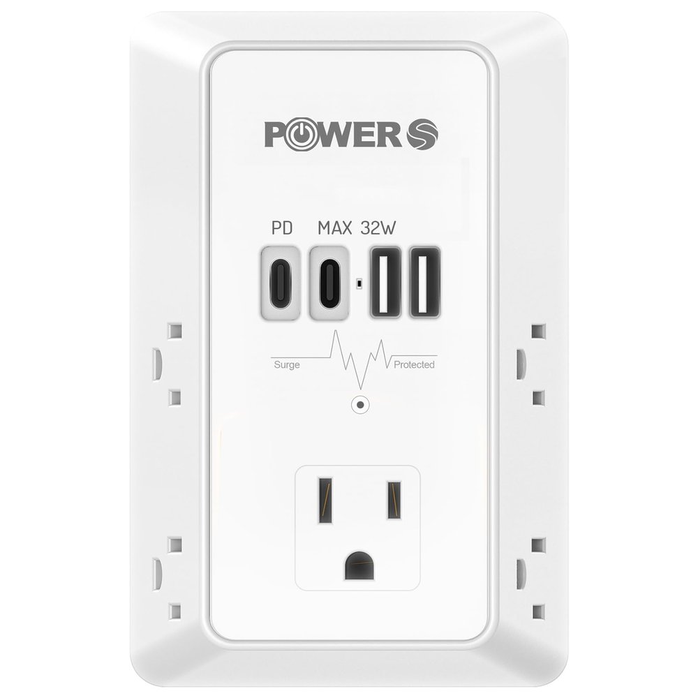 20W PD Fast Charging Wall Outlet with USB Ports (2C2A), Electrical Outlet Extender, Surge Protector, Wall Plug Adapter for Multiple Devices, Wall Socket Expander