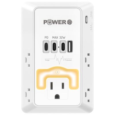 20W PD Fast Charging Wall Outlet with USB Ports (3C1A), Electrical Outlet Extender with Night Light, Surge Protector, Wall Plug Adapter for Multiple Devices, Wall Socket Expander