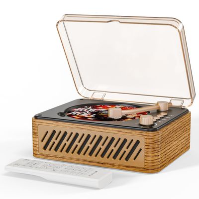 CARONSORT CD Player Music Box with Bluetooth Nostalgic Retro Portable CD Players for Home, HiFi Speakers Music Player FM Radio Wired and Remote Control-Walnut Yellow