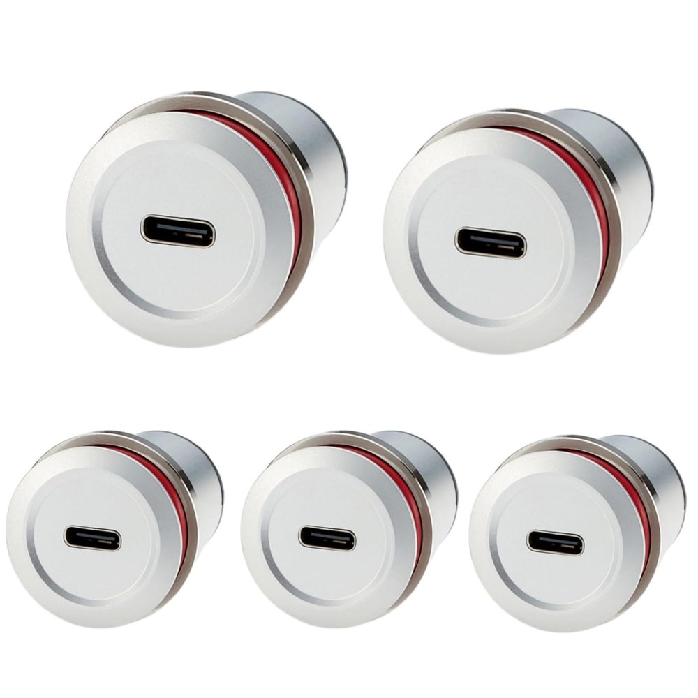 Plinkwirekb USB 2.0 to USB 3.1 C Embedded Panel Mount Connector USB Female to Type C Female Threaded Fixed Flush Mount Pass Through Converter for Data Transfer Fast Charging (5PCS)