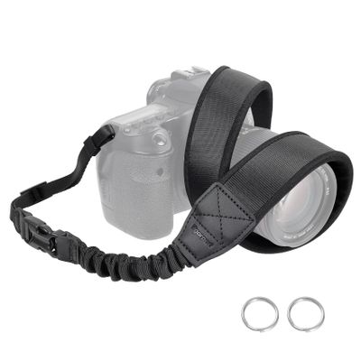 Vigorport Soft Padded Stretchable Camera Neck Strap for DSLR, SLR, Mirrorless Cameras - Compatible with Canon, Nikon, Sony (Black, 62 Inch)