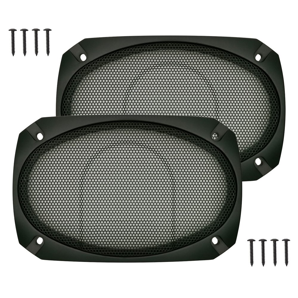amooma 4x6 inch Speaker Grill Covers, One Piece Design Speaker Subwoofer Guard Protector, ABS Plastic Frame with Metal Mesh, Square, Black - 2Pcs