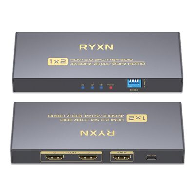 4K HDMI Splitter 1 in 2 Out 60Hz, 1x2 HDMI 2.0 Splitter Supports 4K@60Hz 4:4:4, 2K@144Hz/120Hz, HDCP 2.3, EDID, for PS5/PS4, Xbox, Apple TV, Fire Stick, Blu-ray Player