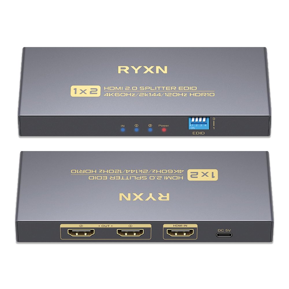 4K HDMI Splitter 1 in 2 Out 60Hz, 1x2 HDMI 2.0 Splitter Supports 4K@60Hz 4:4:4, 2K@144Hz/120Hz, HDCP 2.3, EDID, for PS5/PS4, Xbox, Apple TV, Fire Stick, Blu-ray Player