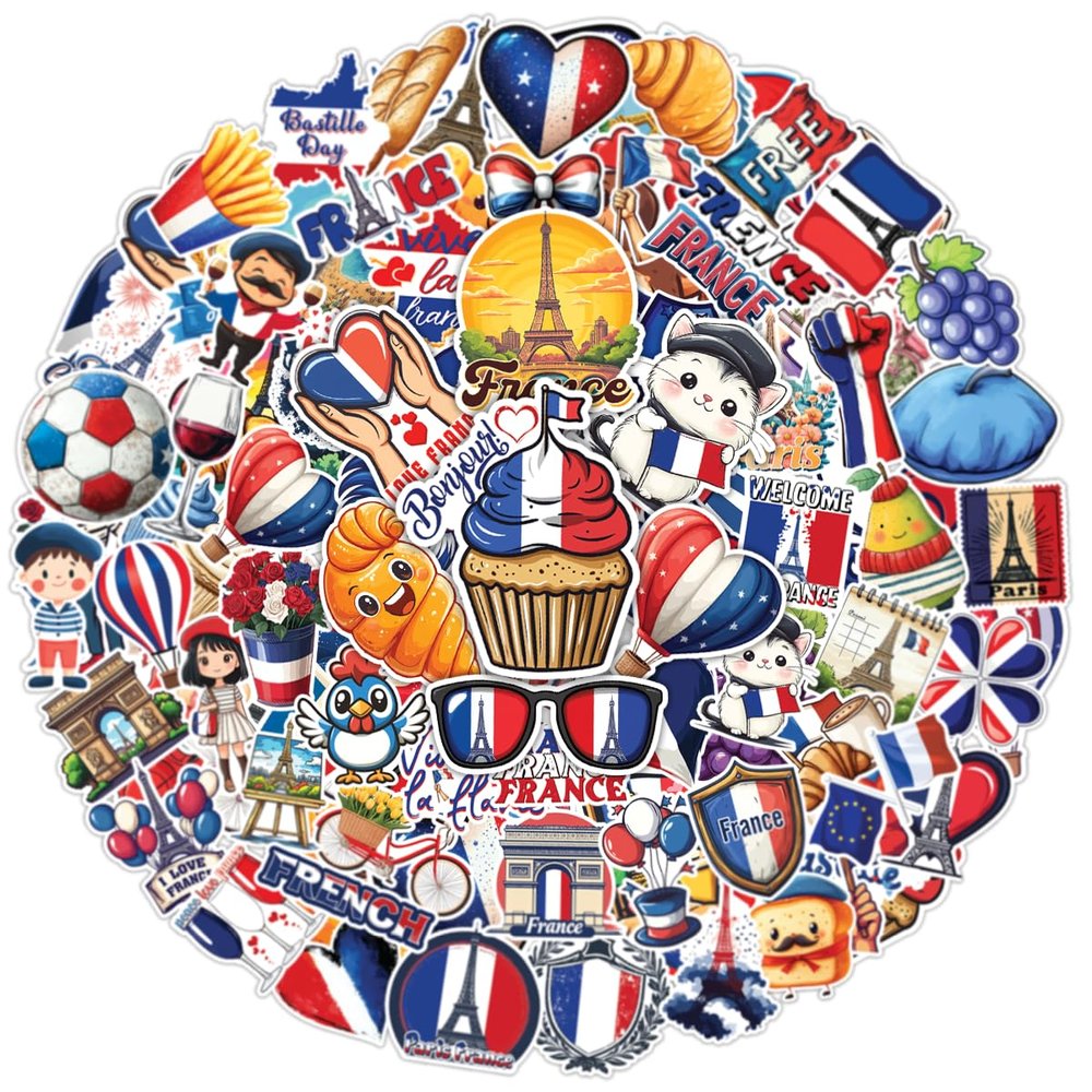 100pcs France Stickers - French Paris Sticker Waterproof Decals for Water Bottles Laptop Luggage Computer Scrapbooking Teens Adults Girls
