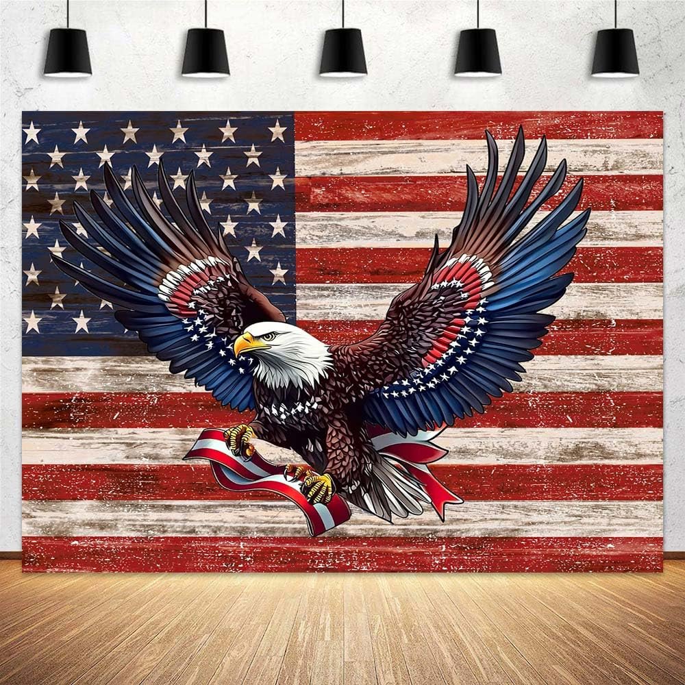 10x8 ft 4th of July Independence Day Backdrop Flag Eagle Memorial Veterans Day Photography Background Holiday Independence Day Banner Patriotic Decorations and Supplies for Home Party
