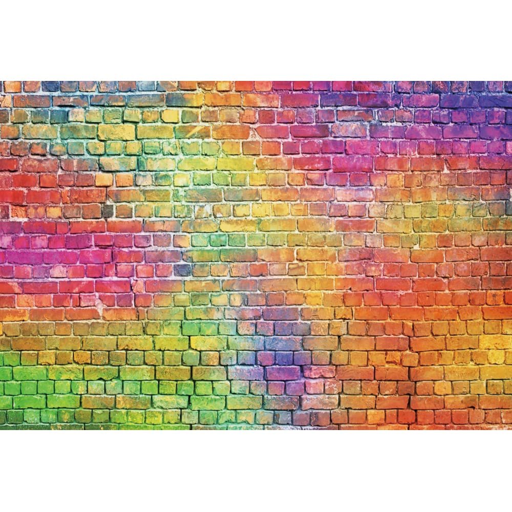 10x8ft Colorful Brick Wall Backdrop, Retro Theme Stone Brick Wall Background for 80's 90's Hip Hop Disco Birthday Wedding Themed Party Supplies