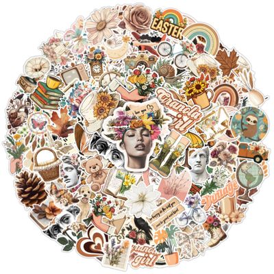 100pcs Vintage Aesthetic Stickers, Journaling Sticker for Women Waterproof Decals for Water Bottles Laptop Luggage Computer Scrapbooking Teens Adults Girls