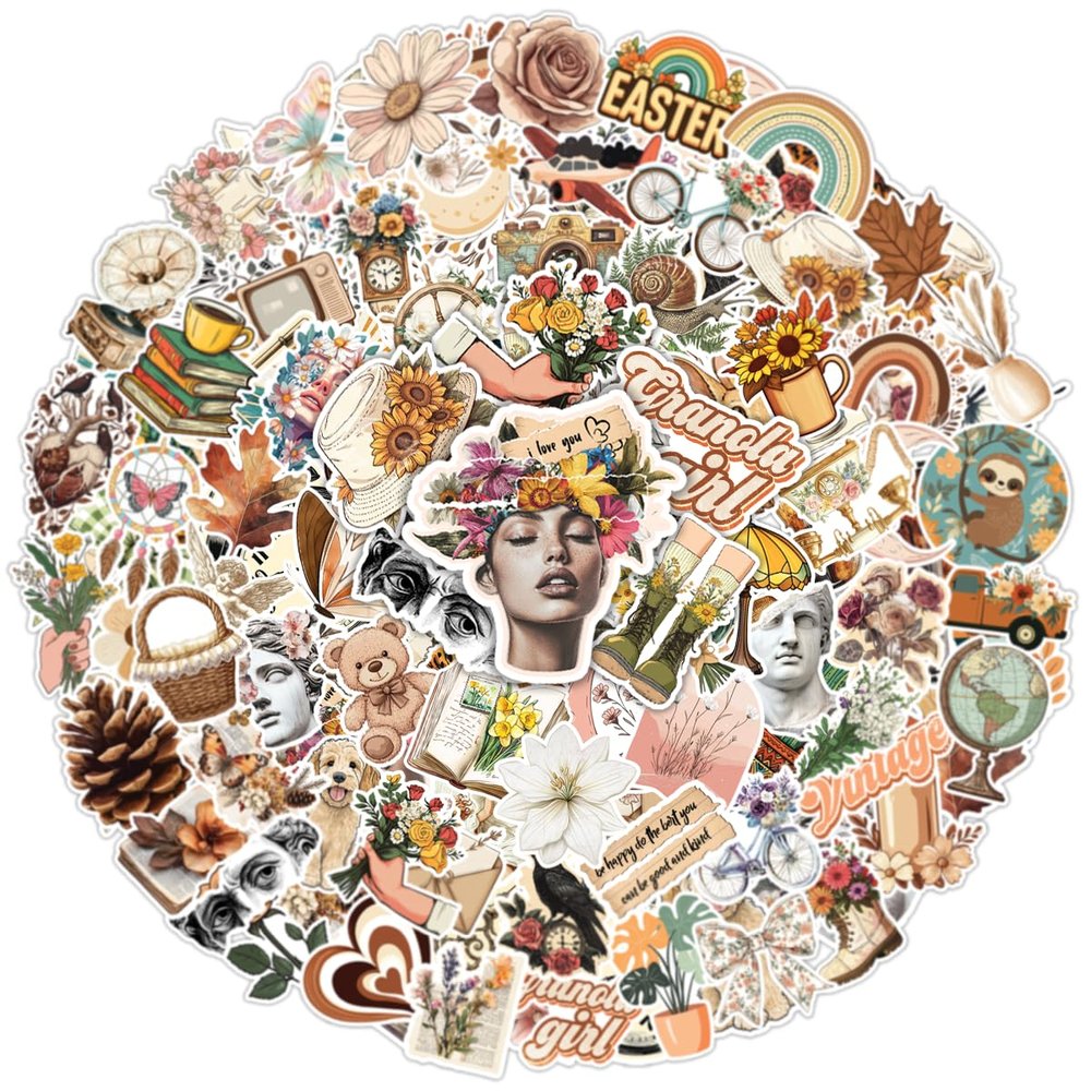 100pcs Vintage Aesthetic Stickers, Journaling Sticker for Women Waterproof Decals for Water Bottles Laptop Luggage Computer Scrapbooking Teens Adults Girls