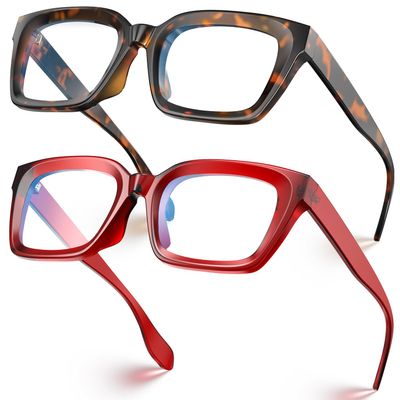 VISOONE 2 Pack Square Computer Blue Light Blocking Glasses For Women Men MONTANA