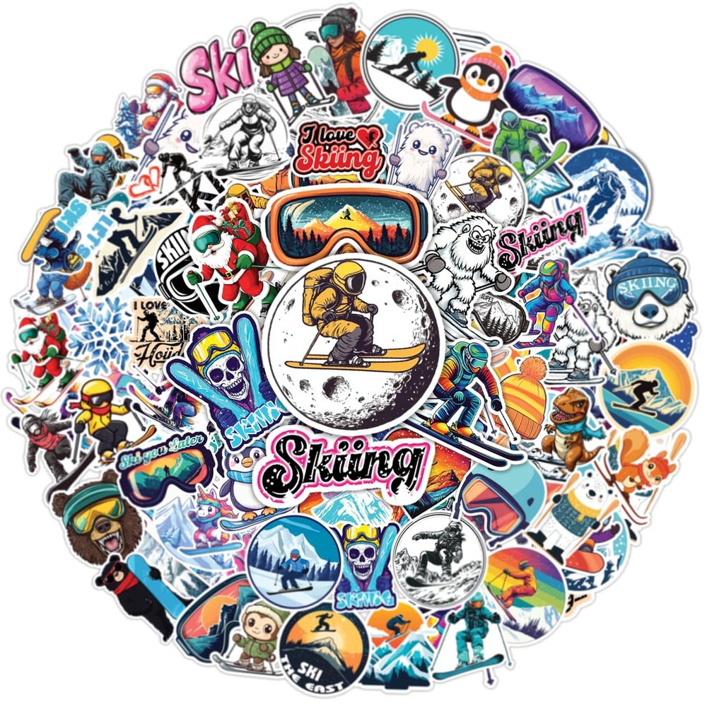 100pcs Skiing Stickers - Snowboarding, Ski Stickers for Helmet Waterproof Decals for Water Bottles Laptop Luggage Computer Scrapbooking Teens Adults Girls
