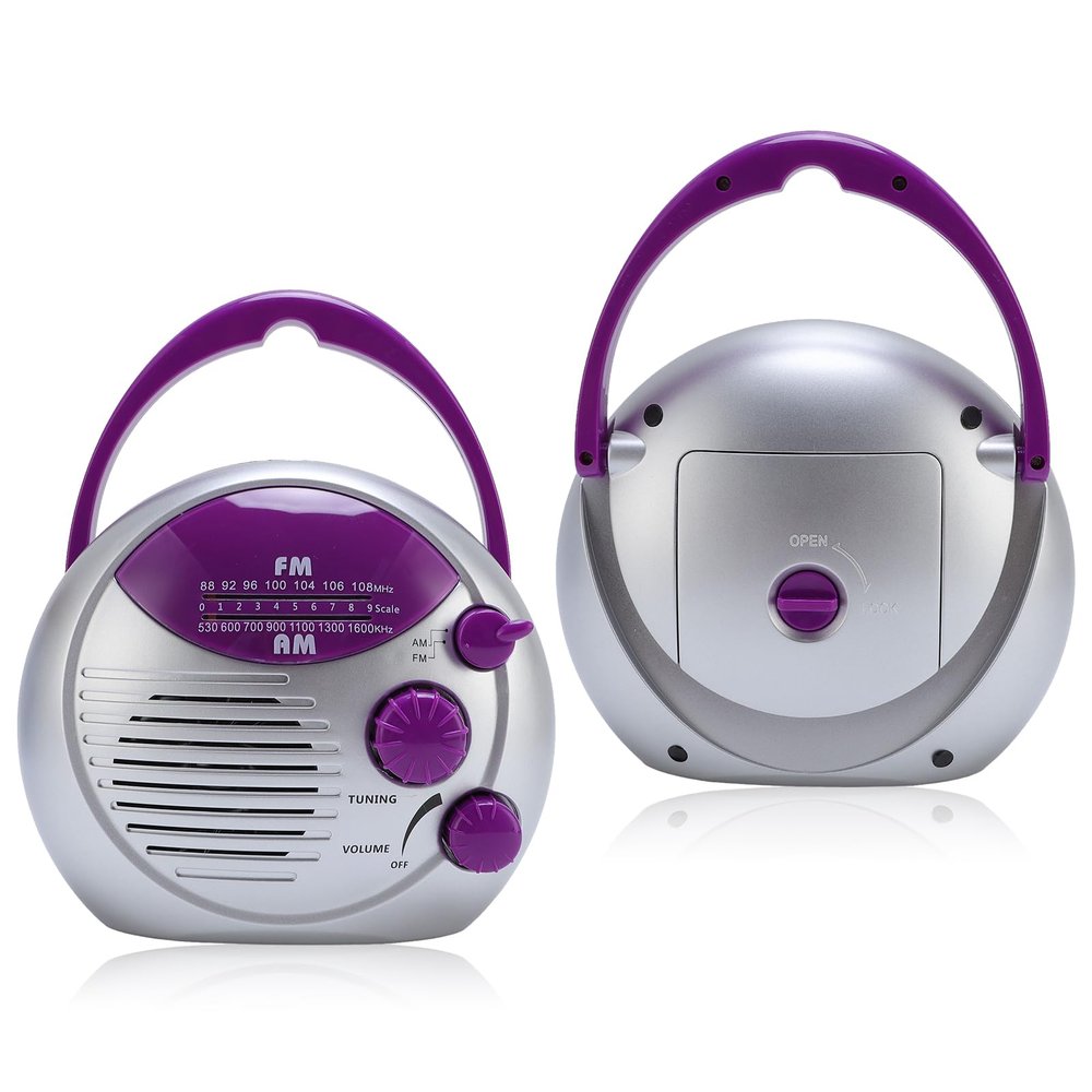 Shower Radio Speaker, AM FM Radio with Top Handle, Portable Stereo Radio with Earphone Port for Home, Beach,Hot Tub, Bathroom, Outdoor