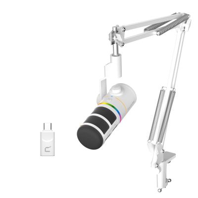 COMICA D10 Pro A XLR USB Dynamic Microphone with Receiver Boom Arm Stand for Gaming/TikTok/Podcast Recording,Support RGB Light Mute Button for PC,Smartphone,Computer,Mac,PS4/5(White)