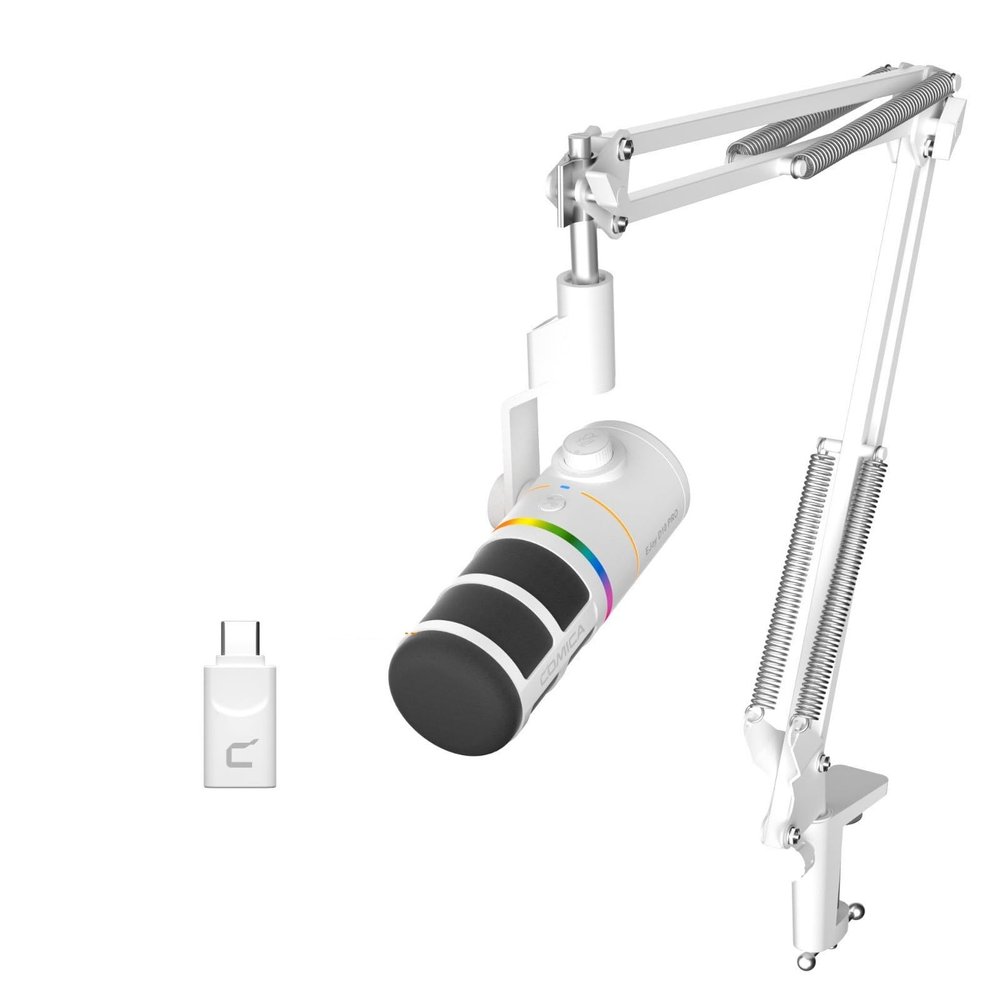 COMICA D10 Pro A XLR USB Dynamic Microphone with Receiver Boom Arm Stand for Gaming/TikTok/Podcast Recording,Support RGB Light Mute Button for PC,Smartphone,Computer,Mac,PS4/5(White)