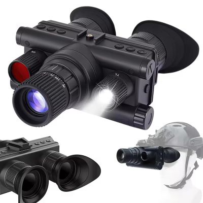 SKIOVEMI Head-Mounted Night Vision Goggles for Adults, 4K Digital Infrared Helmet Mounted Night Vision Monocular with 4 Color Modes, 8X Magnification, Head Strap, 32GB Memory Card