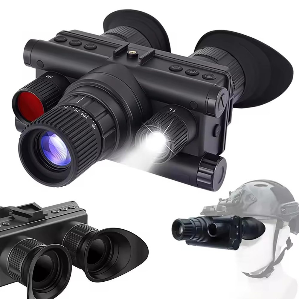 SKIOVEMI Head-Mounted Night Vision Goggles for Adults, 4K Digital Infrared Helmet Mounted Night Vision Monocular with 4 Color Modes, 8X Magnification, Head Strap, 32GB Memory Card
