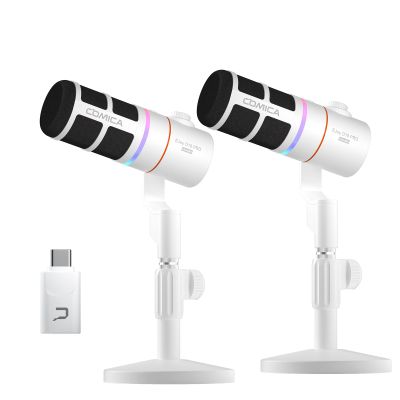 EJoy D10 PRO(D) COMBO Dual-Channel Wireless USB Gaming Microphone  RGB Dynamic Mic with Wired/Wireless Modes, XLR/USB-C, Real-Time Monitoring, Studio Mic for Streaming, Podcast, Recording (White)