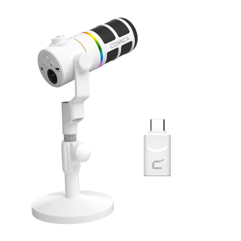 COMICA D10 Pro D XLR USB Dynamic Microphone with Receiver Desktop Mic Stand for Gaming/TikTok/Podcast Recording,Support RGB Light Mute Button for PC,Smartphone,Computer,Mac,PS4/5(White)