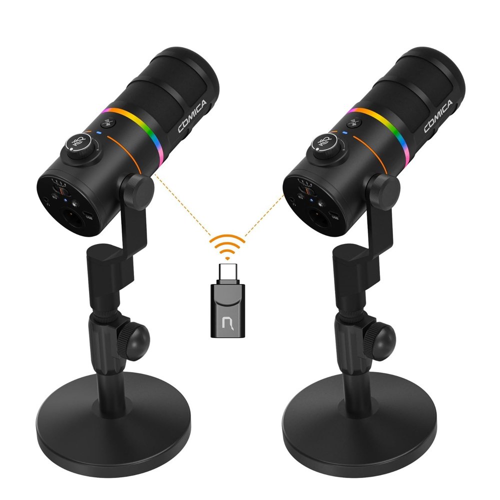 COMICA D10 Pro D Combo XLR USB Dynamic Microphone with Receiver Desktop Mic Stand for Gaming/TikTok/Podcast Recording,Support RGB Light Mute Button for PC,Smartphone,Computer,Mac,PS4/5(Black)