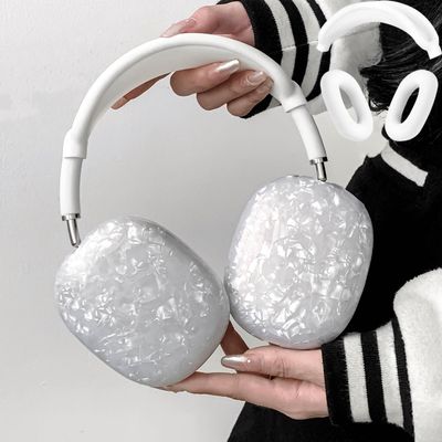 Colorful Pearl Shell Cover for AirPods Max - 3 in 1 Cute Sea Shell TPU Headphones Case for AirPods Max Protector Ear Cups Cover Accessories with Silicone Ear Pad/Headband for Girl(Pearl White)