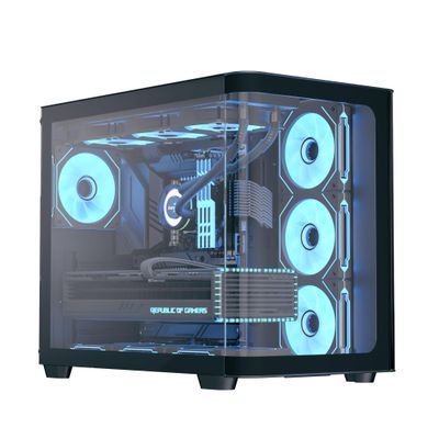 AeroCool P500C Mid-Tower Dual Chamber PC Case 4 Pre-Installed Fans High-Airflow Panoramic Tempered Glass RGB Lighting 360mm Radiator Support Customizable Cooling System Cable Management Gaming Builds