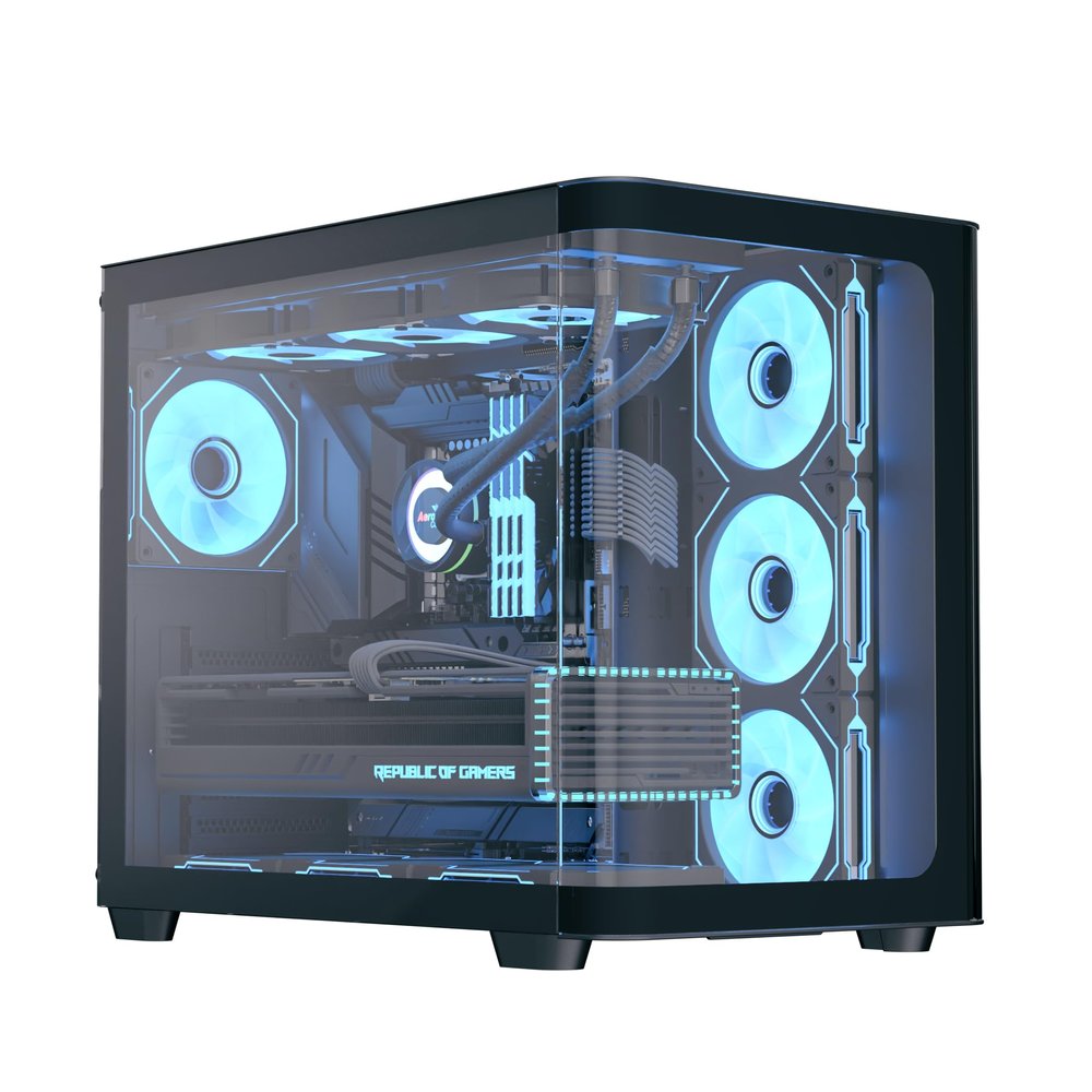 AeroCool P500C Mid-Tower Dual Chamber PC Case 4 Pre-Installed Fans High-Airflow Panoramic Tempered Glass RGB Lighting 360mm Radiator Support Customizable Cooling System Cable Management Gaming Builds