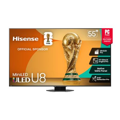 Hisense 55" Class U8 Mini-LED ULED 4K UHD Google Smart TV (55U8QG, 2025 Model) - QLED, Native 165Hz, VRR 288, Up to LD5600, 5000 Nits, HDR10+, Dolby Vision IQ Atmos, IMAX Enhanced, 4.1.2 Ch Audio
