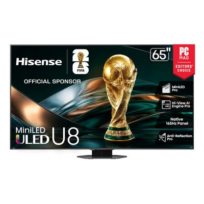 Hisense 65" U8 Series ULED Mini-LED 4K UHD Smart Google TV (65U8QG) - QLED, Native 165Hz, VRR 288, Up to LD5600, 5000 Nits, HDR10+, Dolby Vision IQ Atmos, IMAX Enhanced, 4.1.2 Ch Audio