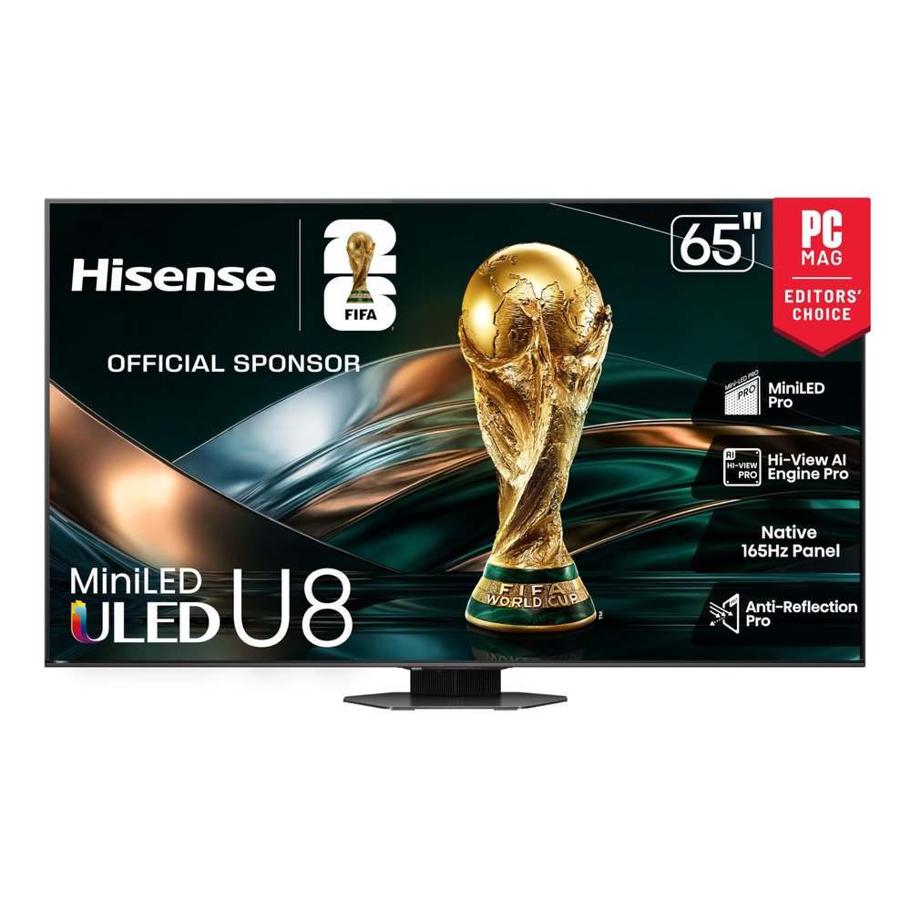 Hisense 65" U8 Series ULED Mini-LED 4K UHD Smart Google TV (65U8QG) - QLED, Native 165Hz, VRR 288, Up to LD5600, 5000 Nits, HDR10+, Dolby Vision IQ Atmos, IMAX Enhanced, 4.1.2 Ch Audio