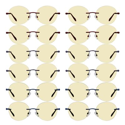 Eyekepper 12 Pack Blue Light Blocking Reading Glasses Round Yellow Tinted Computer Readers Women Rimless +1.50